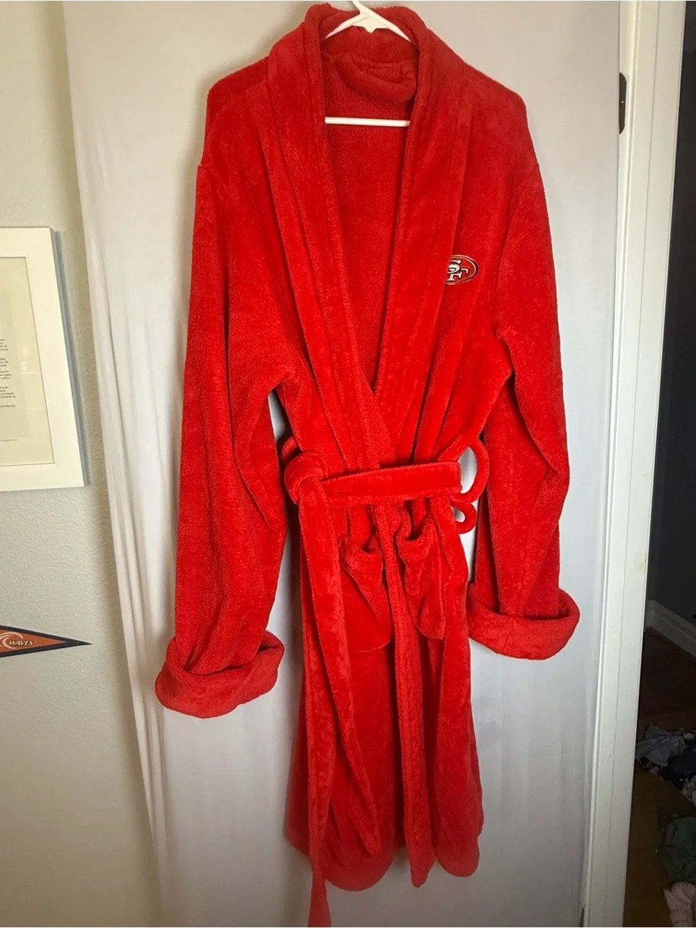 San Francisco 49ers Red Plush Fleece Bathrobe Robe Belted NFL Football